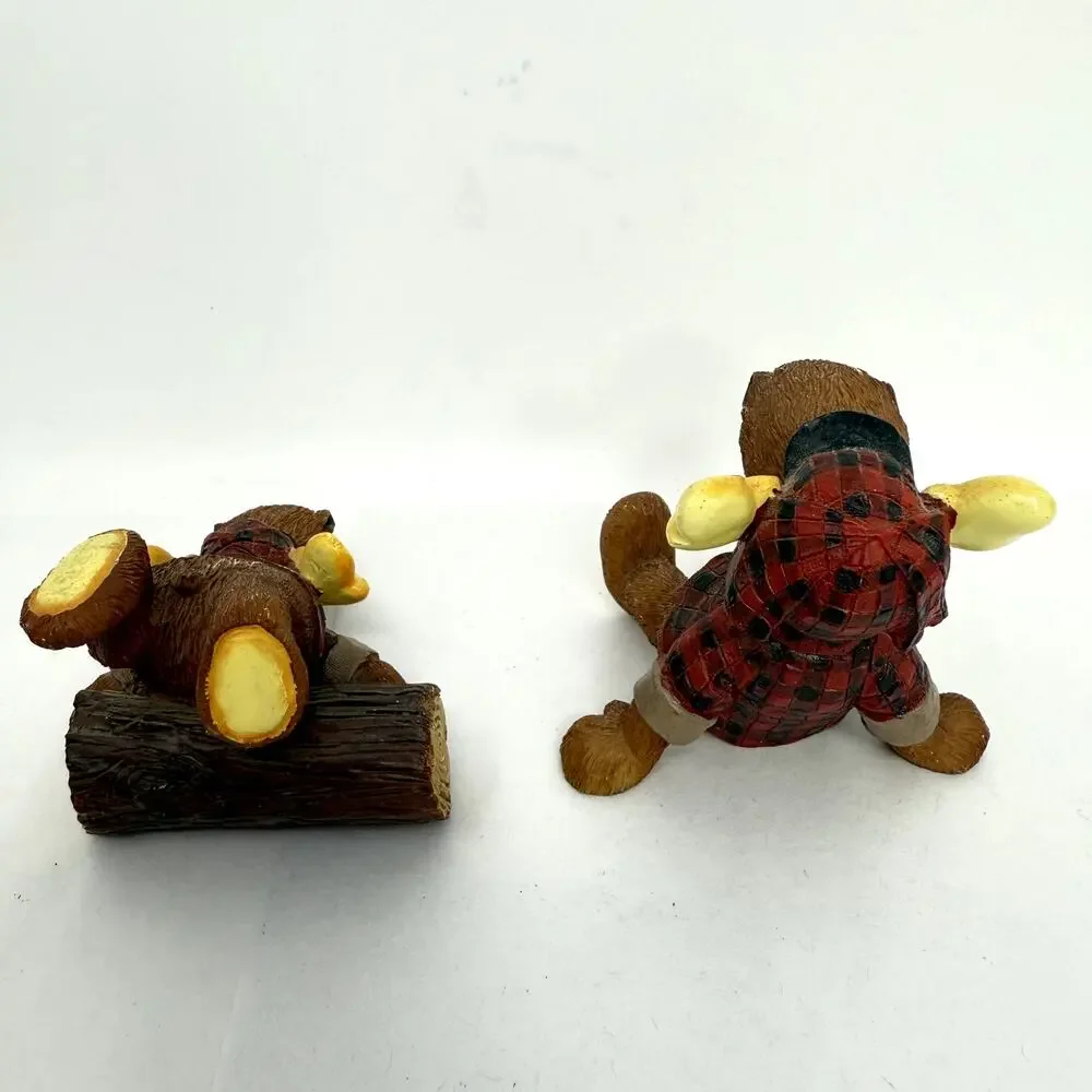 Vintage Larry-Bo Moose Figurines Pair Rustic Cabin Lodge Decor Resin 1990s